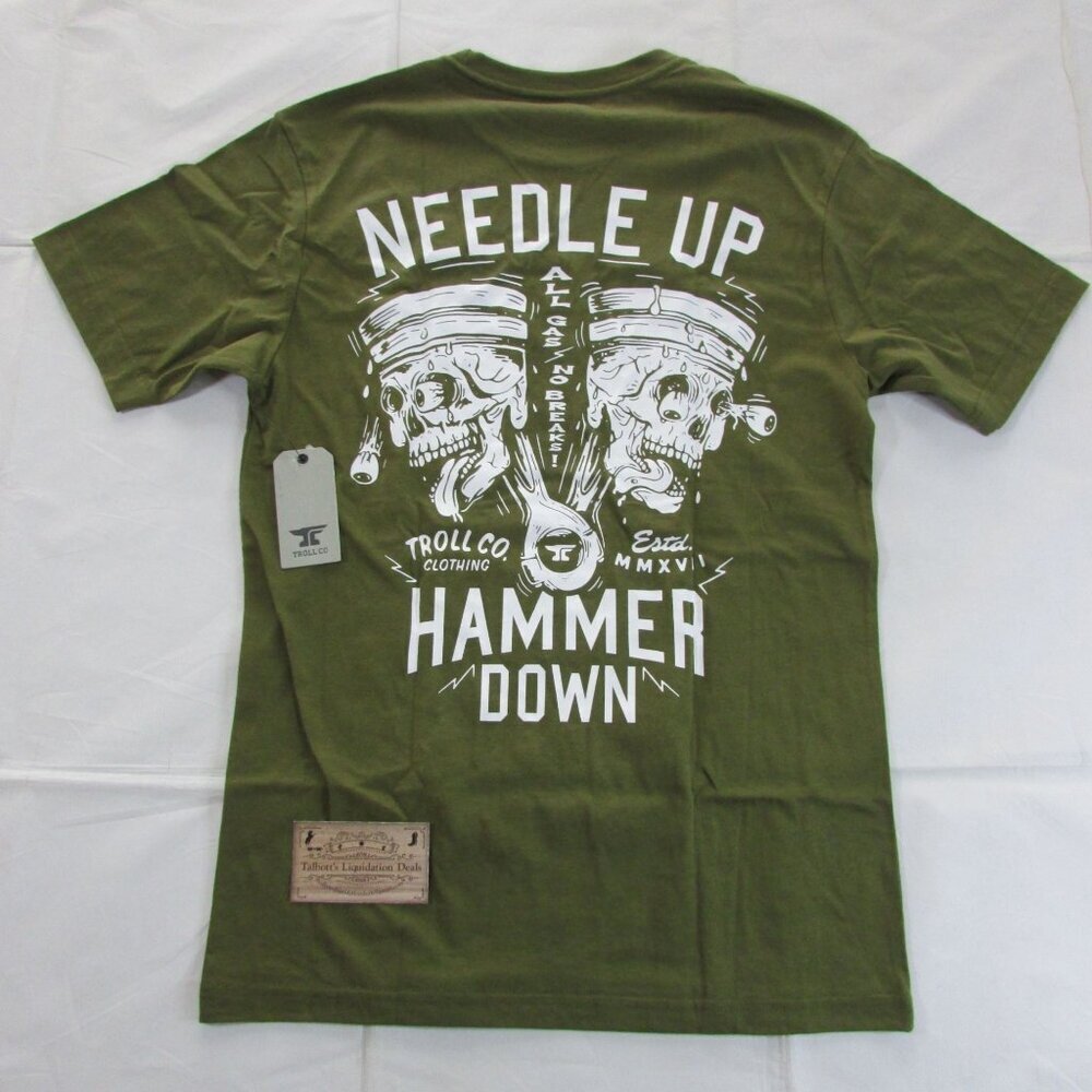 Troll Co Men's SM Short Sleeve Hammer Twins Graphic T-Shirt Military Green